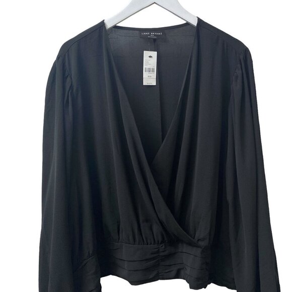 LANE BRYANT Top Plus Size 30/32 Black Crisscross Blouse Cropped Elastic Hem NWT - Picture 3 of 11